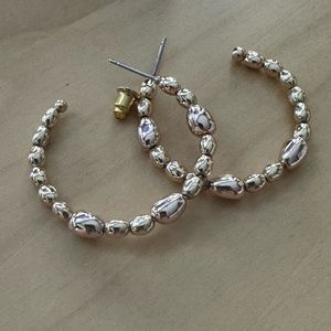 Gold Tone Beaded Open Hoop Earrings